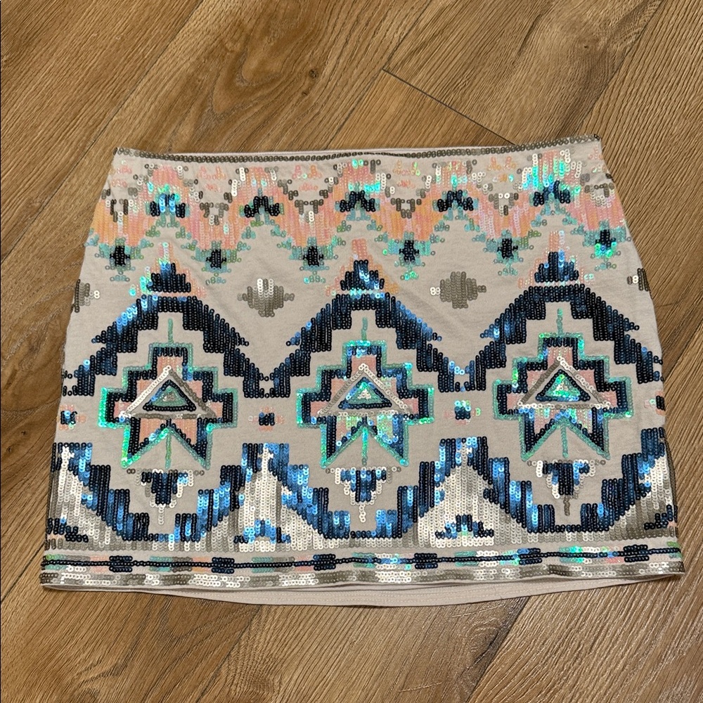Express Multicolor Sequin Mini Skirt